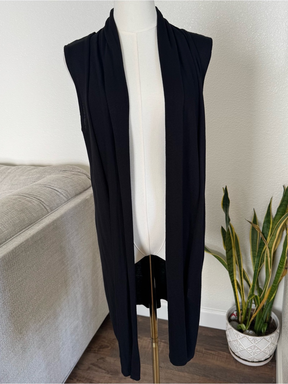 Joseph A Black Open Front Sleeveless Cardigan Vest Large Lightweight Casual